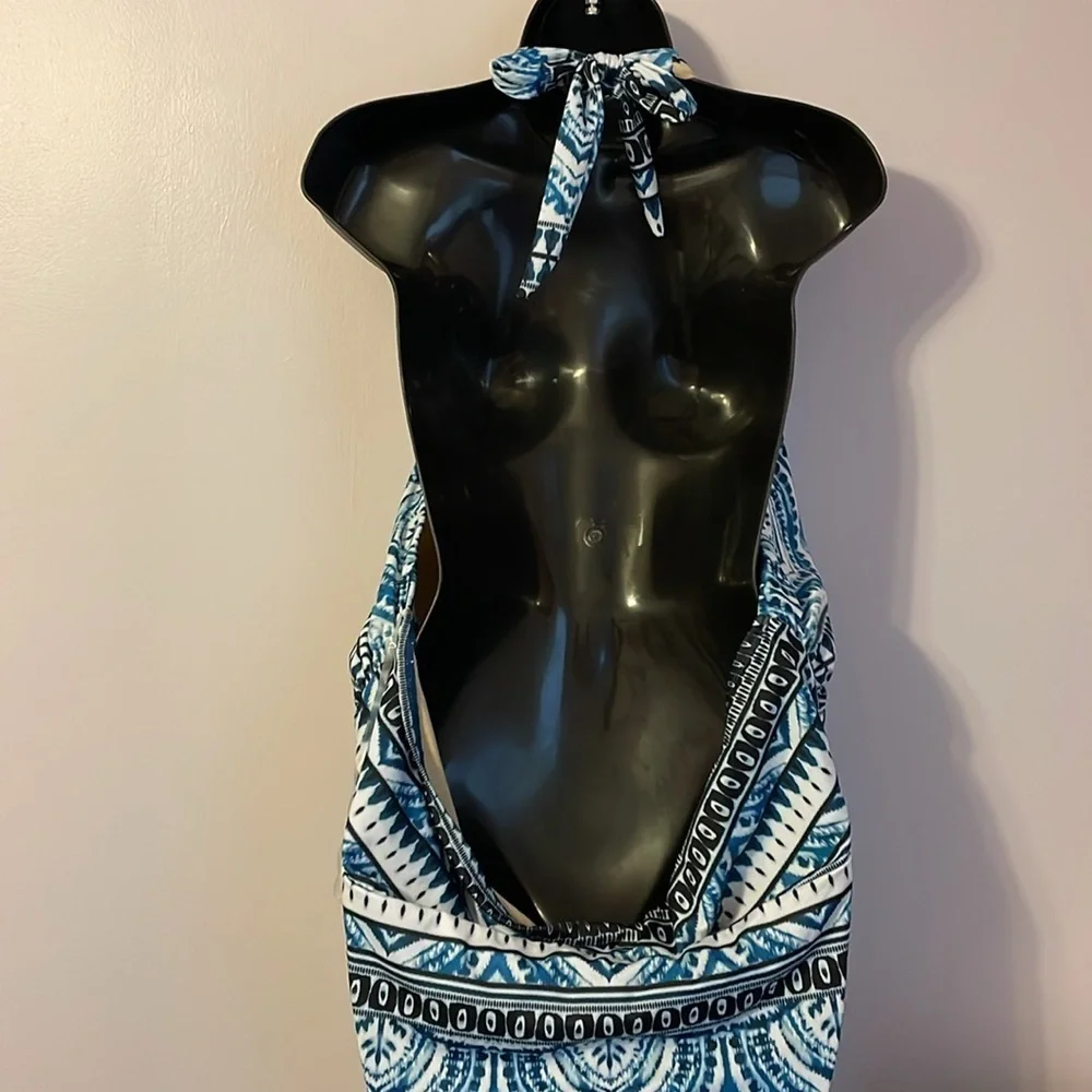 Cacique SWIM Tie-Neck Cutout No-Wire Swim One Piece Global Batik Swimsuit 28